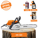 Motofierastrau profesional STIHL MS 261 putere 4.1 CP lama 40 cm 1.6 mm pas lant .325" + ulei amestec 2T 1L + ulei forest plus 2L + service kit 11