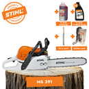 Motofierastrau STIHL MS 391 putere 4.5CP lama 40cm 1.6mm pas lant 3/8" + ulei amestec 2T 1L + ulei forest plus 2L + extra lant + pila lant