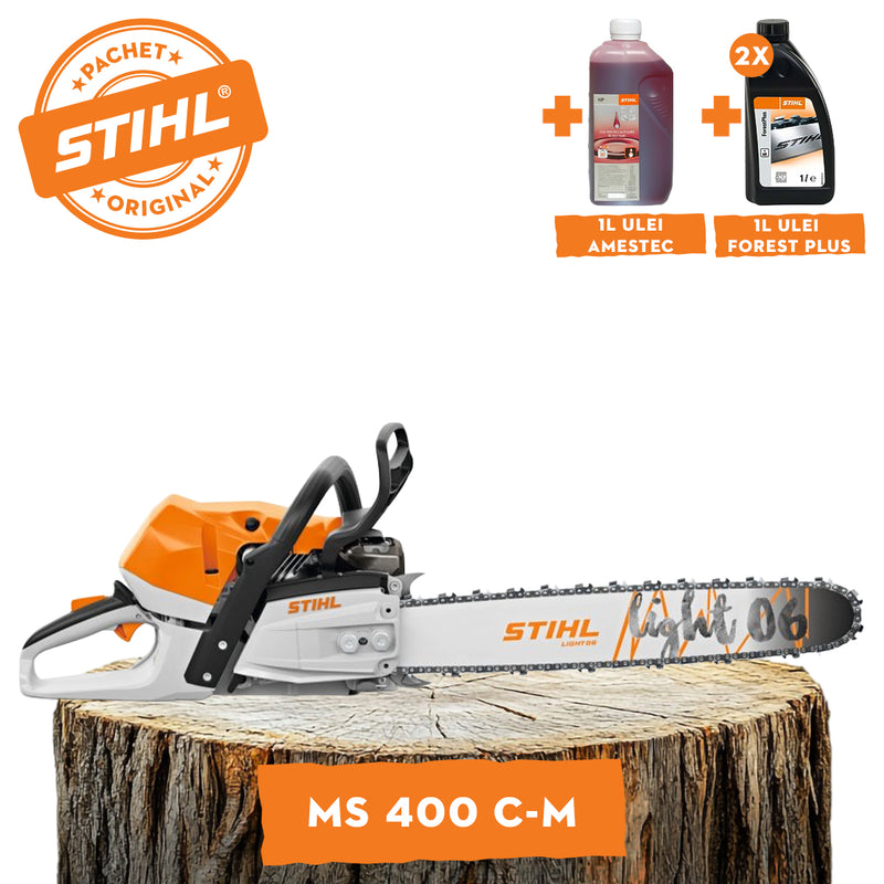 Motofierastrau profesional STIHL MS 400 C-M putere 5.4 CP lama 45cm 1.6mm RS + ulei amestec 2T 1L + ulei forest plus 2L