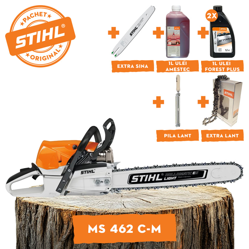 Motofierastrau profesional STIHL MS 462 C-M putere 4.4 kW lama 50cm pas lant 3/8" + ulei amestec 2T 1L + ulei forest plus 2L + extra lant + extra sina + pila lant