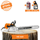 Motofierastrau profesional STIHL MS 661 putere 7.3CP lama 75 cm 1.6mm pas lant 3/8" 36RSC + ulei amestec 2T 1L + ulei forest plus 2L
