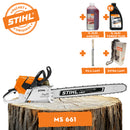 Motofierastrau profesional STIHL MS 661 putere 7.3CP lama 75 cm 1.6mm pas lant 3/8" 36RSC + ulei amestec 2T 1L + ulei forest plus 2L + extra lant + pila lant