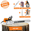 Motofierastrau profesional STIHL MS 661 putere 7.3CP lama 75 cm 1.6mm pas lant 3/8" 36RSC + ulei amestec 2T 1L + ulei forest plus 2L + 2x extra lant + extra sina + pila lant