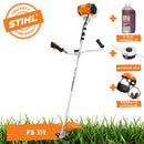 Motocoasa STIHL FS 111 motor 1.4 CP latime lucru 42cm cutit pentru iarba 230-2 chinga dubla pentru umeri + ulei amestec 2T 1L + AutoCut 27-2 + viziera cu antifoane