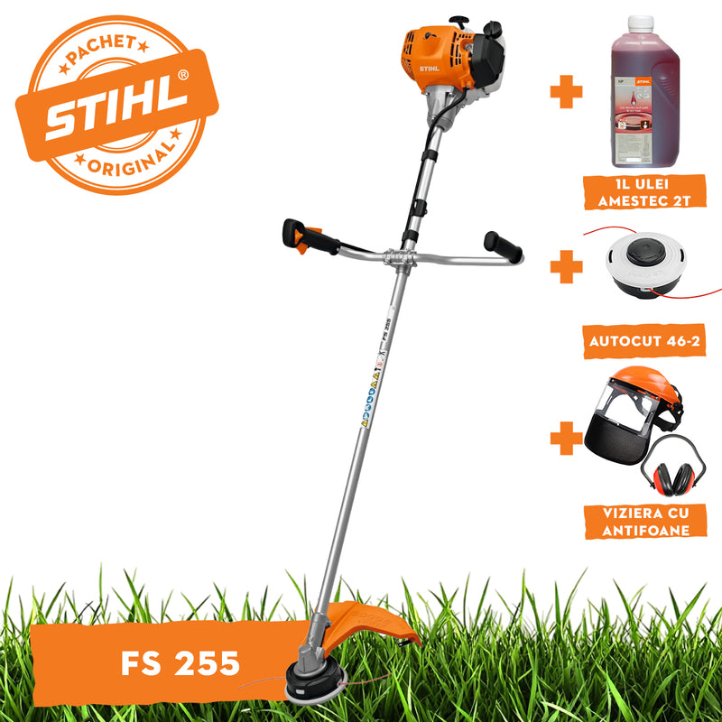 Motocoasa profesionala STIHL FS 255 putere 2.04 CP latime lucru 45cm AutoCut 46-2 + ulei amestec 2T 1L + extra AutoCut 46-2 + viziera cu antifoane