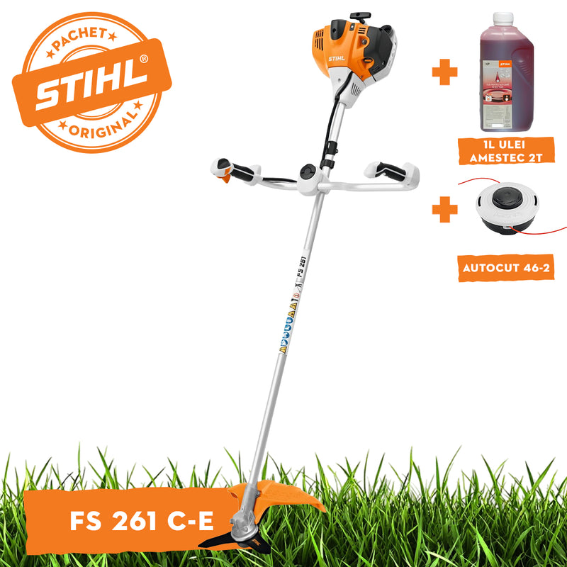Motocoasa STIHL FS 361 motor 2.3 CP latime de lucru 52 cm cutit taietor pentru tufisuri 300-3 centura universala advance plus + ulei amestec 2T 1L + AutoCut 46-2