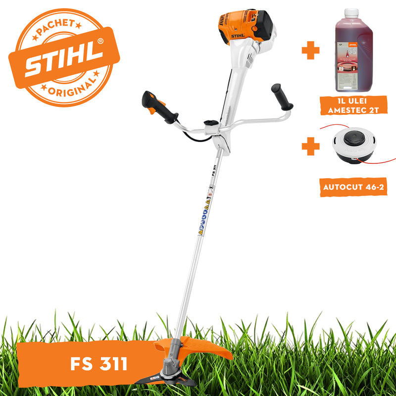 Motocoasa profesionala STIHL FS 311 putere 1.9 CP latime lucru 48cm cutit taietor pentru tufisuri 300-3 centura universala advance plus + ulei amestec 2T 1L + AutoCut 46-2