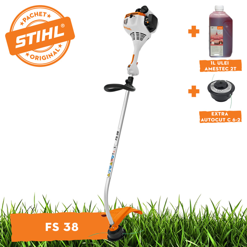 Motocoasa STIHL FS 38 putere 0.9 CP latime lucru 38 cm cap cositor AutoCut C 6-2 + ulei amestec 2T 1L + extra AutoCut C 6-2