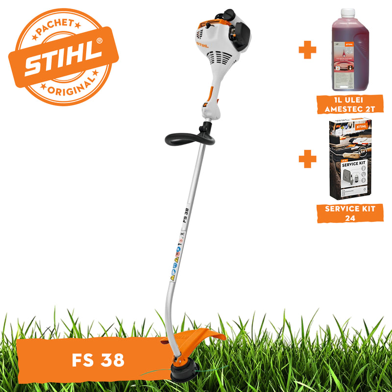 Motocoasa STIHL FS 38 putere 0.9 CP latime lucru 38 cm cap cositor AutoCut C 6-2 + ulei amestec 2T 1L + service kit 24