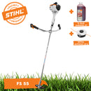 Motocoasa STIHL FS 55 motor 1 CP latime lucru 42cm cutit pentru iarba 230-2 chinga de transport + ulei amestec 2T 1L + AutoCut 27-2