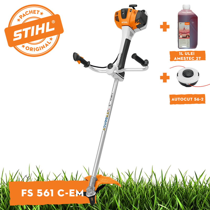 Motocoasa STIHL FS 561 C-EM putere 2,8kW diametru taiere 56 cm cutit taietor pentru tufisuri BC 350-3 ham advance plus + ulei amestec 2T 1L + AutoCut 56-2