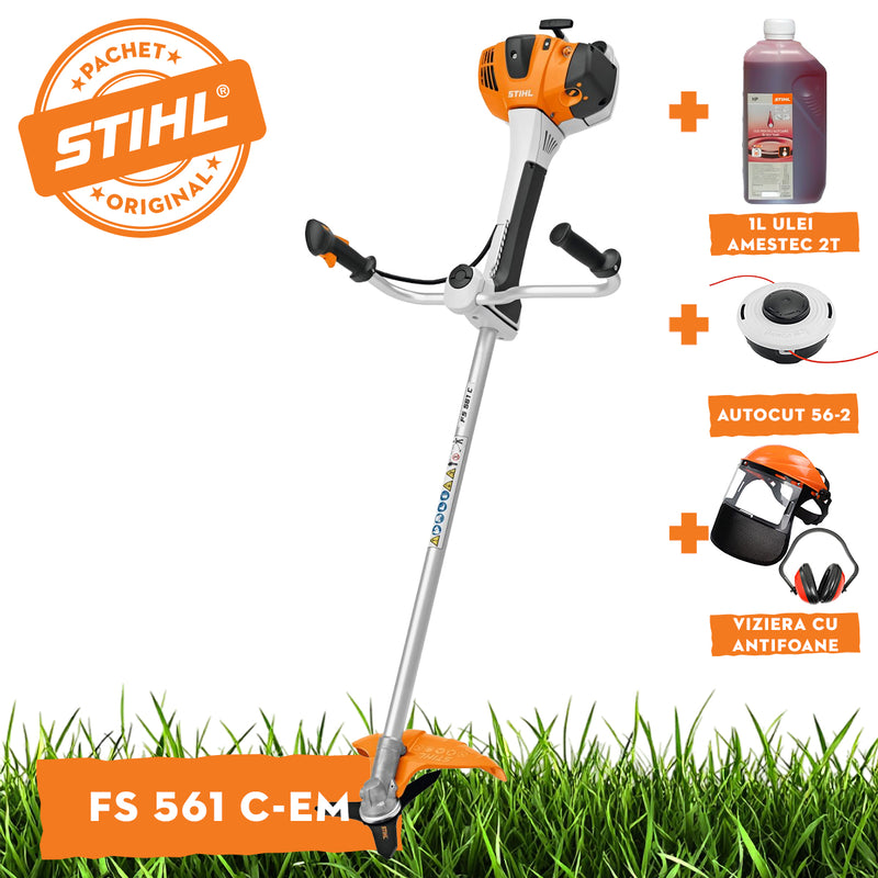 Motocoasa STIHL FS 561 C-EM putere 2,8kW diametru taiere 56 cm cutit taietor pentru tufisuri BC 350-3 ham advance plus + ulei amestec 2T 1L + AutoCut 56-2 + viziera cu antifoane