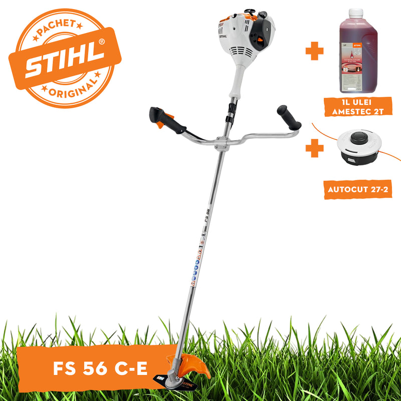 Cositoare de umar STIHL FS 56 C-E 2 timpi putere 1.1CP latime lucru 42 cm cutit pentru iarba 230-2 chinga de transport + ulei amestec 2T 1L + AutoCut 27-2