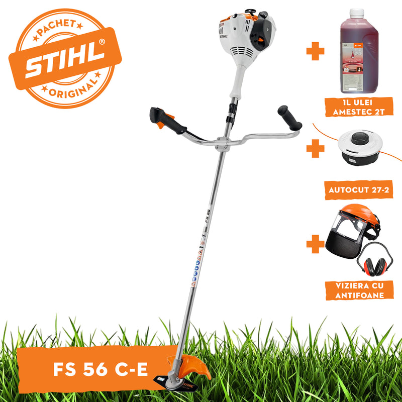 Cositoare de umar STIHL FS 56 C-E 2 timpi putere 1.1CP latime lucru 42 cm cutit pentru iarba 230-2 chinga de transport + ulei amestec 2T 1L + AutoCut 27-2 + viziera cu antifoane