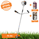 Motocoasa STIHL FS 56 motor 1.1 CP latime lucru 42cm cutit pentru iarba 230-2 chinga de transport + ulei amestec 2T 1L + kit service 26