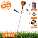 Motocoasa STIHL FS 70 C-E ErgoStart putere 1.2 CP latime lucru 42 cm cutit pentru iarba 230-2 chinga de transport + ulei amestec 2T 1L + AutoCut 27-2 + viziera cu antifoane