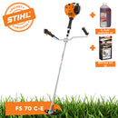 Motocoasa STIHL FS 70 C-E ErgoStart putere 1.2 CP latime lucru 42 cm cutit pentru iarba 230-2 chinga de transport + ulei amestec 2T 1L + service kit 24