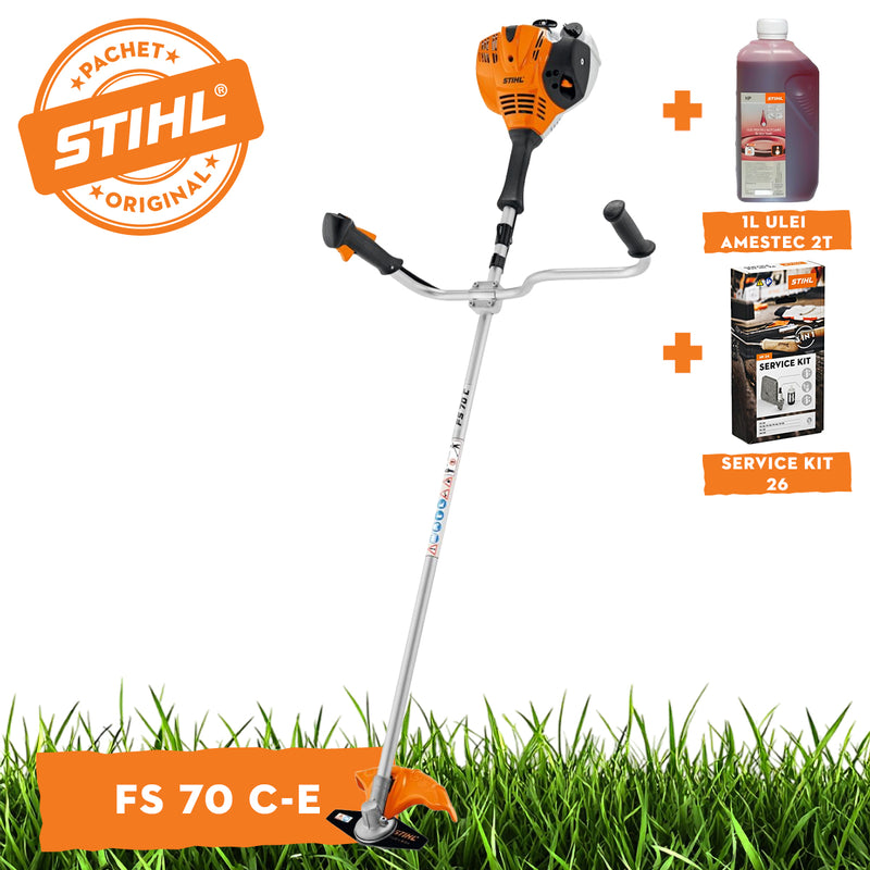 Motocoasa STIHL FS 70 C-E ErgoStart putere 1.2 CP latime lucru 42 cm cutit pentru iarba 230-2 chinga de transport + ulei amestec 2T 1L + service kit 24