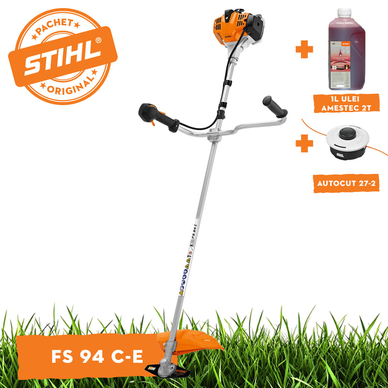Motocoasa STIHL FS 94 C-E motor 1.2 CP latime lucru 42cm cutit pentru iarba 230-2 chinga dubla pentru umeri + ulei amestec 2T 1L + AutoCut 27-2