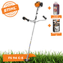 Motocoasa STIHL FS 94 C-E motor 1.2 CP latime lucru 42cm cutit pentru iarba 230-2 chinga dubla pentru umeri + ulei amestec 2T 1L + service kit 48
