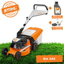Masina de tuns iarba STIHL RM 248 benzina latime taiere 46 cm inaltime reglabila cos colector 52 L + ulei motor 10W-30 0.6L + kit ingrijire si curatare