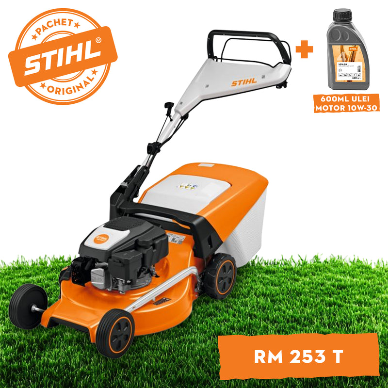 Masina de tuns iarba STIHL RM 253 T autopropulsata benzina latime de taiere 51 cm inaltime reglabila cos colector 55 L + ulei motor 10W-30 0.6L
