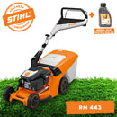 Masina de tuns iarba STIHL RM 443 benzina actionare prin impingere latime taiere 41 cm cos colector 52 L + ulei motor 10W-30 0.6L