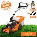 Masina de tuns iarba STIHL RM 443 benzina actionare prin impingere latime taiere 41 cm cos colector 52 L + ulei motor 10W-30 0.6L + kit mulcire AMK 043