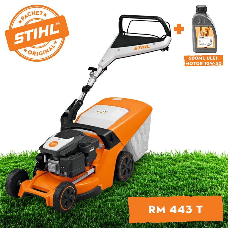Masina de tuns iarba STIHL RM 443 T benzina autopropulsata latime taiere 41 cm cos colector 52 L + ulei motor 10W-30 0.6L