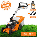 Masina de tuns iarba STIHL RM 443 V benzina autopropulsata latime taiere 41 cm cos colector 52 L + ulei motor 10W-30 0.6L + kit mulcire AMK 043