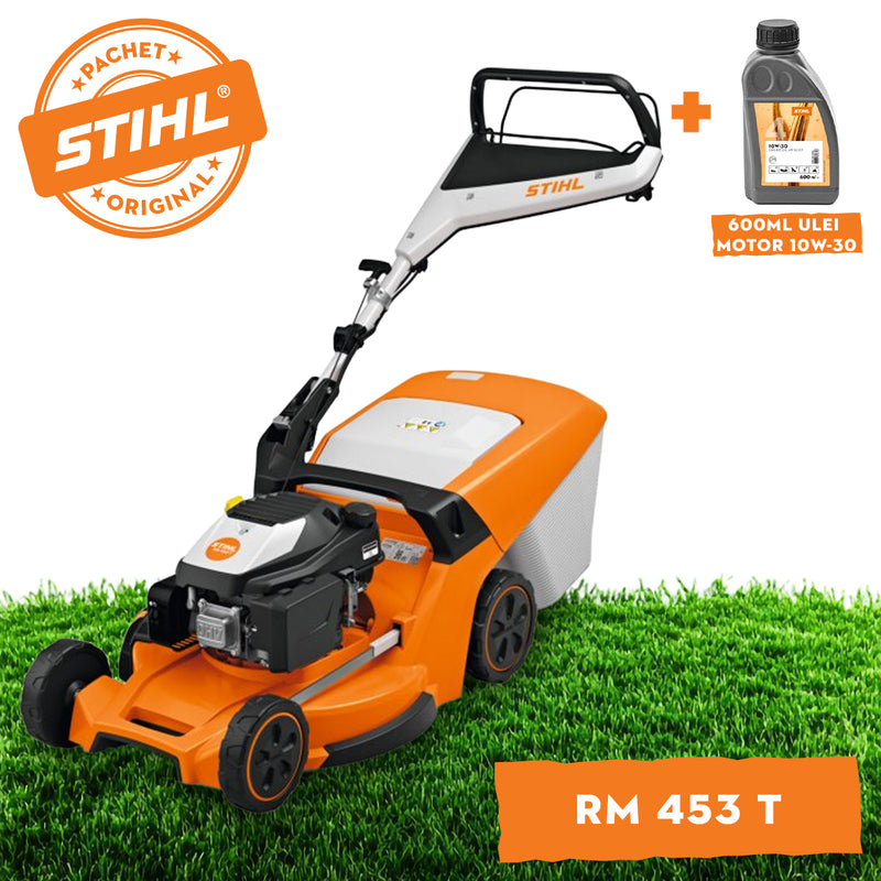Masina de tuns gazonul STIHL RM 453.3 T benzina autopropulsata latime taiere 51 cm cos colector 55 L + ulei motor 10W-30 0.6L