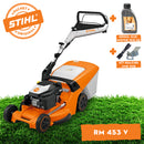 Masina de tuns gazonul STIHL RM 453.3 V benzina autopropulsata latime taiere 51 cm cos colector 55 L + ulei motor 10W-30 0.6L + kit mulcire AMK 048