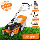 Masina pentru tuns gazonul STIHL RM 650 T autopropulsata latime taiere 48 cm cos 70 l 3.5 CP benzina + ulei motor 10W-30 0.6L + kit mulcire AMK 045 + kit ingrijire si curatare