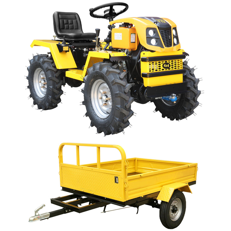ProGARDEN Campo T12 Minitractor G2.1 4x4, 12CP, diesel, hidraulica fata-spate, roti 6.00-12 cu remorca Campo RM600CT 600kg