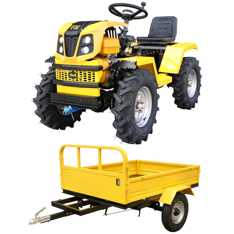 ProGARDEN Campo T18 Minitractor G2 4x4, 18CP, benzina, hidraulica fata-spate, roti 6.00-12 cu remorca Campo RM600CT 600kg