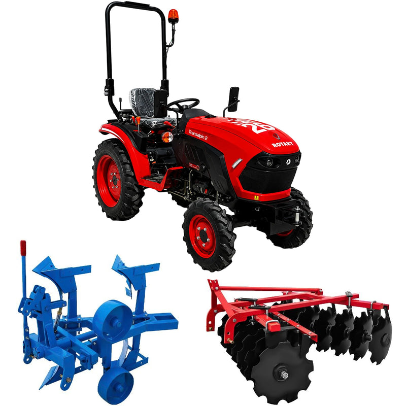 Tractor Rotakt Transalpin 2 motor 26.5 CP diesel 3 cilindri 1.532 cmc tractiune 4x4 + grapa cu disc latime lucru 130 cm + plug reversibil manual cu 2 trupite