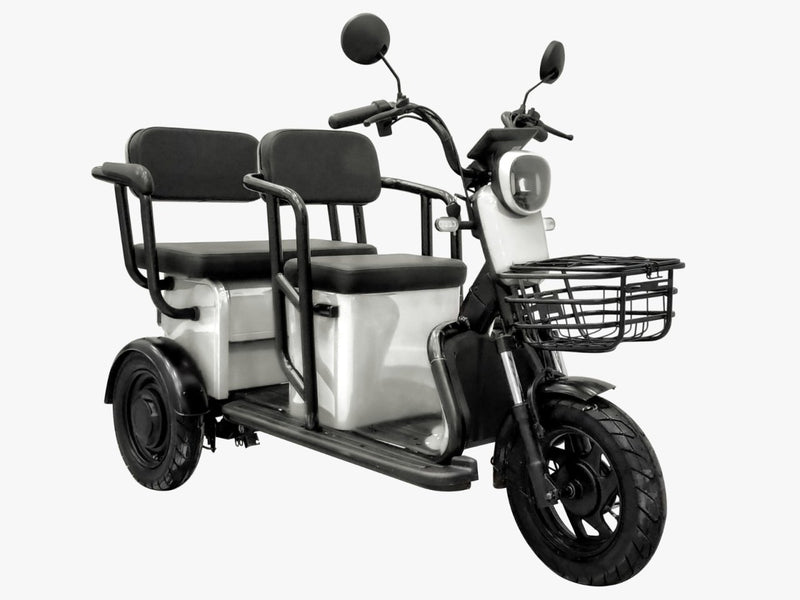 Tricicleta electrica Voltarom APM5 putere 1000 W 20 AH 60V viteza 25 km/h autonomie 40 km fara permis culoare alb