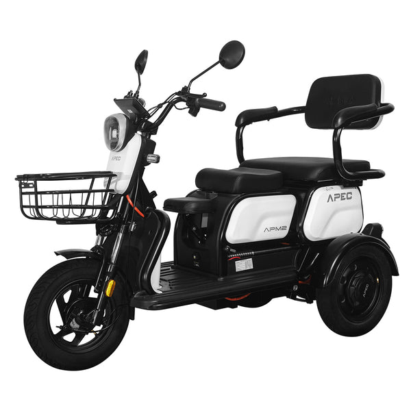 Tricicleta electrica Voltarom APM2 putere 1000 W 20 AH 60V viteza 25 km/h autonomie 36 km fara permis culoare alb