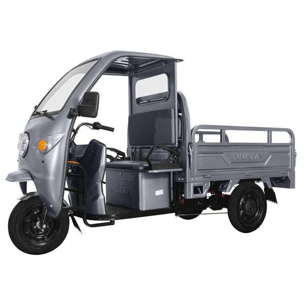 Tricicleta electrica Voltarom Hercules VT5 putere 3900 W 72V 120 AH viteza 25 km/h autonomie 120 km cu cabina fara permis culoare gri