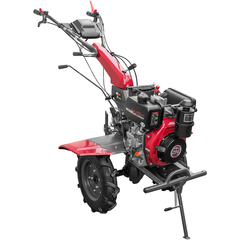 Motocultor Weima WM1100AE-6 pornire electrica motor 7 CP diesel 6 viteze latime lucru 110 cm freze roti cauciuc 4.00-10 reductor usor/greu roti metal plug arat rarita reglabila plug cartofi 5l ulei