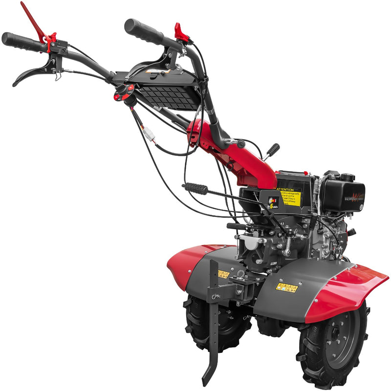 Motocultor Weima WM1100AE-6 pornire electrica motor 7 CP diesel 6 viteze latime lucru 110 cm freze roti cauciuc 4.00-10 reductor usor/greu roti metal plug arat rarita reglabila plug cartofi 5l ulei