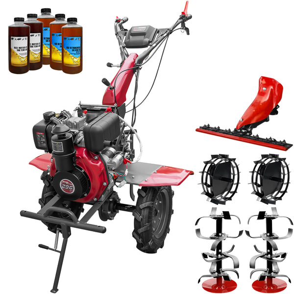 Motocultor Weima WM1100AE-6 pornire electrica motor 7 CP diesel 6 viteze latime lucru 110 cm freze roti cauciuc 4.00-10 reductor usor/greu roti metal lama cosire 5l ulei