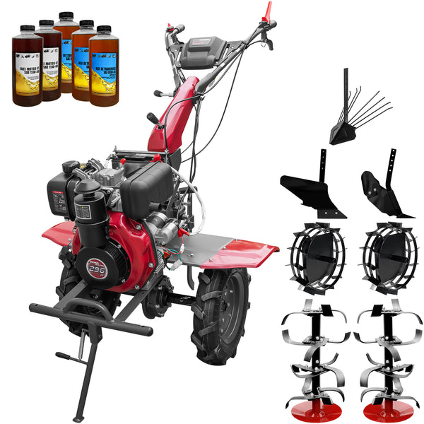 Motocultor Weima WM1100AE-6 pornire electrica motor 7 CP diesel 6 viteze latime lucru 110 cm freze roti cauciuc 4.00-10 reductor usor/greu roti metal plug arat rarita reglabila plug cartofi 5l ulei