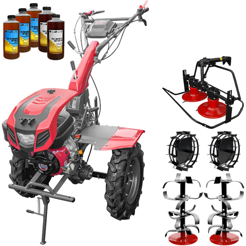 Motocultor Weima WM 1100D-6 cu diferential motor 9.5 CP 6 viteze latime lucru 110 cm freze roti cauciuc 5x12 reductor usor/greu capota cu far roti metal cositoare tambur rotativ 5l ulei