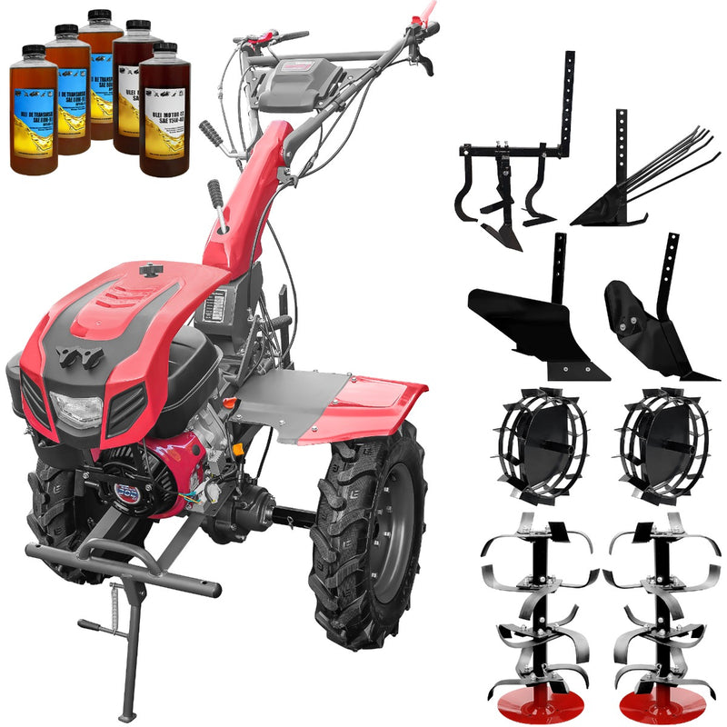 Motocultor Weima WM 1100D-6 cu diferential motor 9.5 CP 6 viteze latime lucru 110 cm freze roti cauciuc 5x12 reductor usor/greu capota cu far roti metal plug arat rarita reglabila plug cartofi cultivator 5l ulei