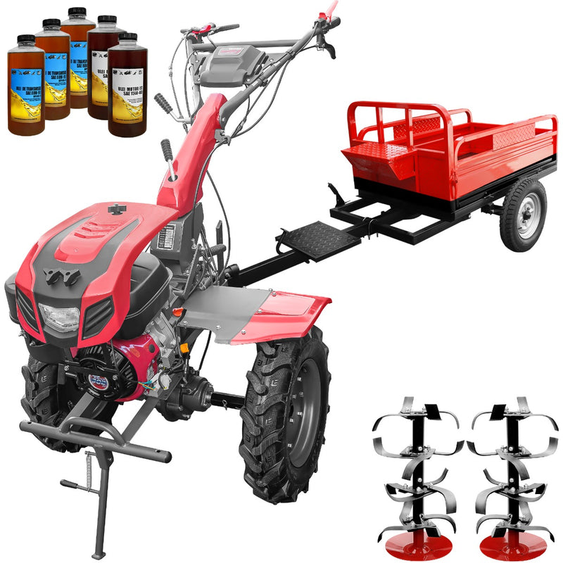 Motocultor Weima WM 1100D-6 cu diferential motor 9.5 CP 6 viteze latime lucru 110 cm freze roti cauciuc 5x12 reductor usor/greu capota cu far remorca 5l ulei