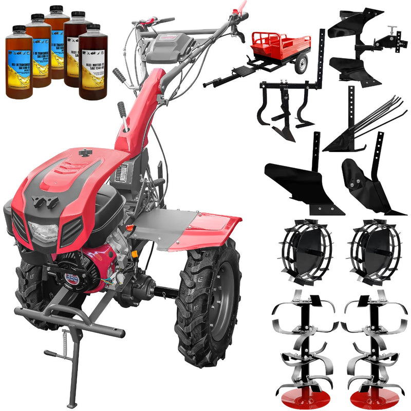 Motocultor Weima WM 1100D-6 cu diferential motor 9.5 CP 6 viteze latime lucru 110 cm freze roti cauciuc 5x12 reductor usor/greu capota cu far roti metal plug arat rarita reglabila plug cartofi cultivator plug reversibil remorca 5l ulei