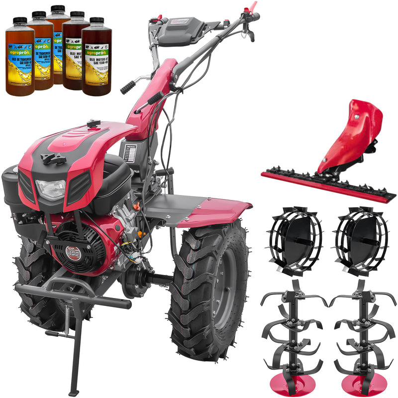 Motocultor Weima WM1100F-6 motor 18 CP benzina 4+2 viteze latime lucru 110 cm freze roti cauciuc 6.50-12" capota cu far ghidon reglabil roti metal lama cosire 5l ulei