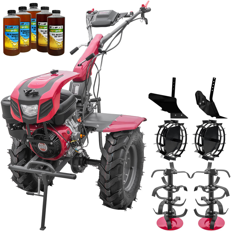 Motocultor Weima WM1100F-6 motor 18 CP benzina 4+2 viteze latime lucru 110 cm freze roti cauciuc 6.50-12" capota cu far ghidon reglabil roti metal plug arat rarita reglabila 5l ulei