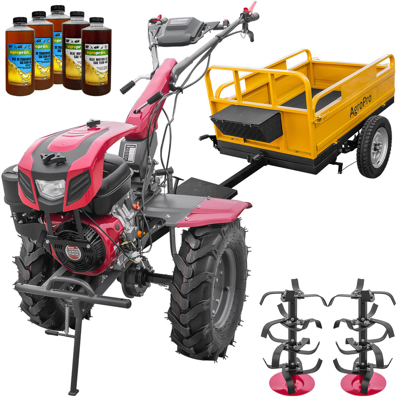 Motocultor Weima WM1100F-6 motor 18 CP benzina 4+2 viteze latime lucru 110 cm freze roti cauciuc 6.50-12" capota cu far ghidon reglabil remorca 5l ulei